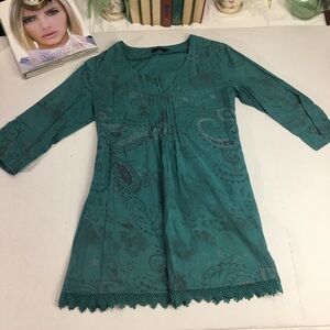 Boho Cotton Tunic Dress | Embroidered Pintuck Lace Hem · Liliblue